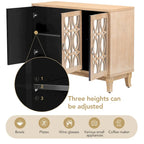 Sideboard with Glass Doors, 3 Door Mirrored Buffet Cabinet with Silver Handle for Living Room, Hallway, Dining Room