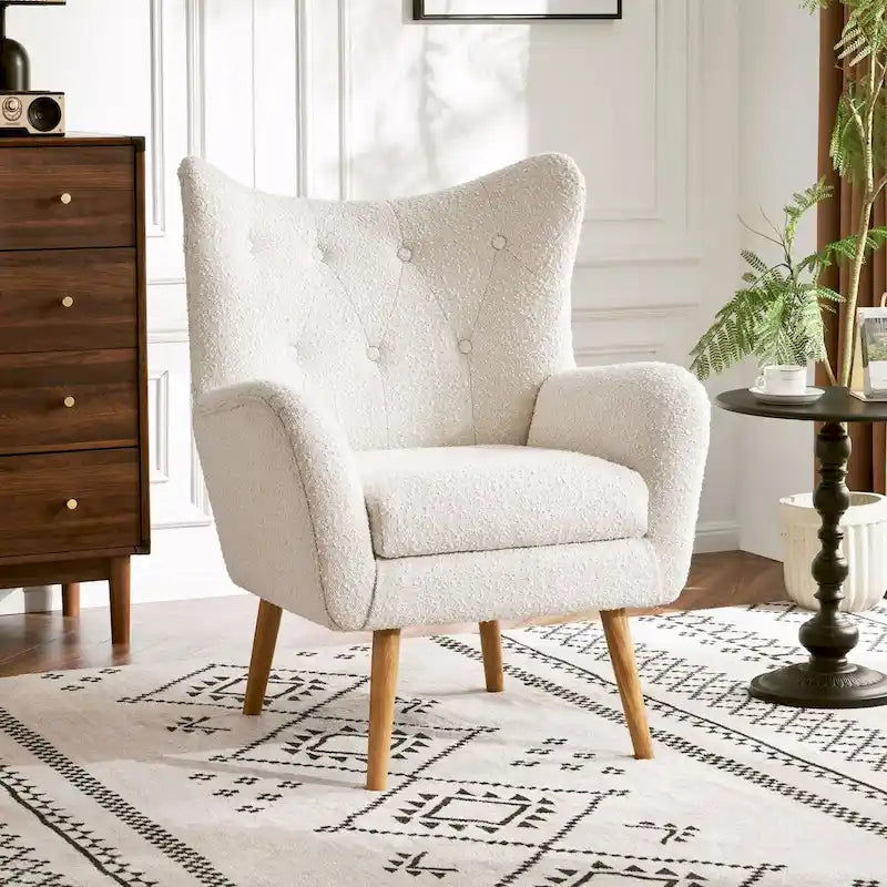 Modern Fabric Wingback Accent Chair with Wood Legs