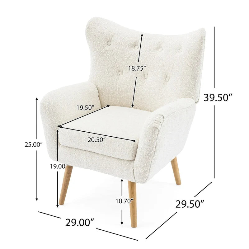 Modern Fabric Wingback Accent Chair with Wood Legs