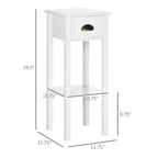2-Tier Side Table with Drawer, Narrow End Table with Bottom Shelf, for Living Room or Bedroom, White