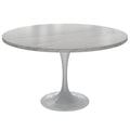 LeisureMod Verve 48 Round Dining Table with Stone TableTop and White Steel Base for Kitchen & Dining Room