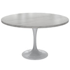 LeisureMod Verve 48 Round Dining Table with Stone TableTop and White Steel Base for Kitchen & Dining Room