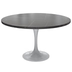 LeisureMod Verve 48 Round Dining Table with Stone TableTop and White Steel Base for Kitchen & Dining Room