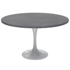 LeisureMod Verve 48 Round Dining Table with Stone TableTop and White Steel Base for Kitchen & Dining Room