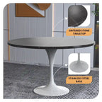 LeisureMod Verve 48 Round Dining Table with Stone TableTop and White Steel Base for Kitchen & Dining Room