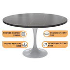 LeisureMod Verve 48 Round Dining Table with Stone TableTop and White Steel Base for Kitchen & Dining Room