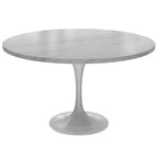 LeisureMod Verve 48 Round Dining Table with Stone TableTop and White Steel Base for Kitchen & Dining Room