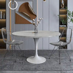 LeisureMod Verve 48 Round Dining Table with Stone TableTop and White Steel Base for Kitchen & Dining Room