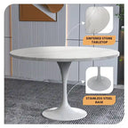 LeisureMod Verve 48 Round Dining Table with Stone TableTop and White Steel Base for Kitchen & Dining Room