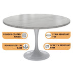 LeisureMod Verve 48 Round Dining Table with Stone TableTop and White Steel Base for Kitchen & Dining Room