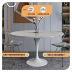 LeisureMod Verve 48 Round Dining Table with Stone TableTop and White Steel Base for Kitchen & Dining Room