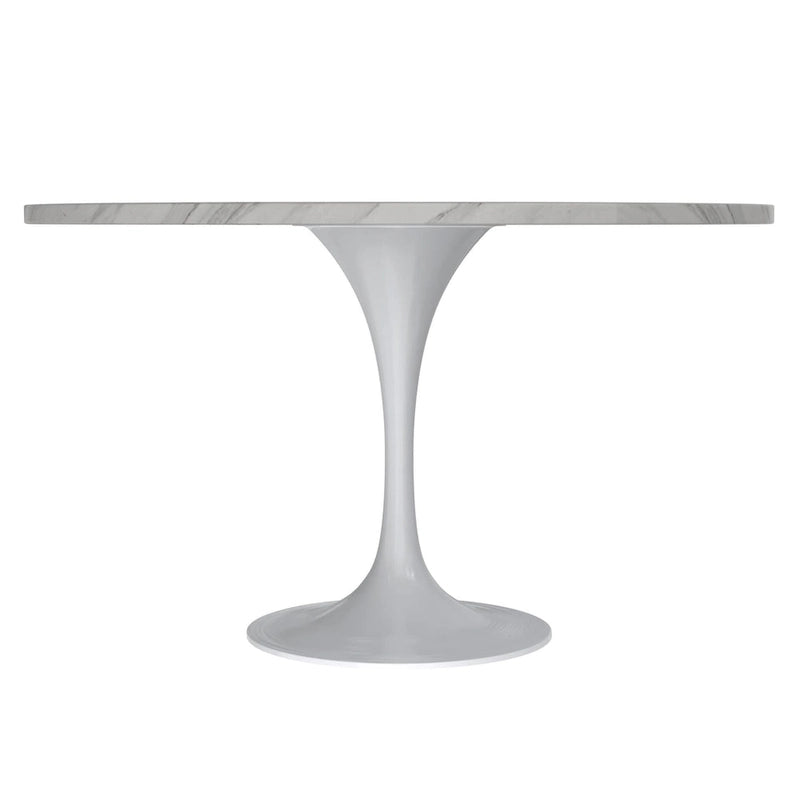 LeisureMod Verve 48 Round Dining Table with Stone TableTop and White Steel Base for Kitchen & Dining Room