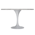 LeisureMod Verve 48 Round Dining Table with Stone TableTop and White Steel Base for Kitchen & Dining Room