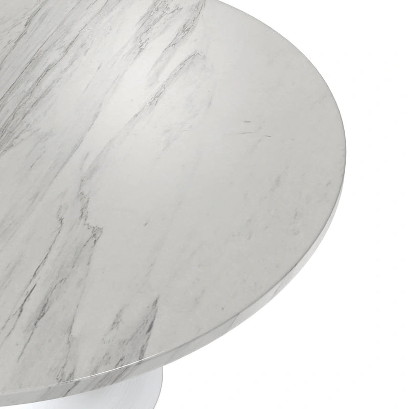 LeisureMod Verve 48 Round Dining Table with Stone TableTop and White Steel Base for Kitchen & Dining Room
