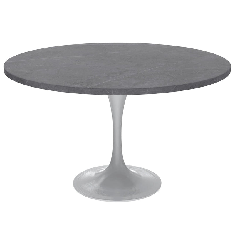 LeisureMod Verve 48 Round Dining Table with Stone TableTop and White Steel Base for Kitchen & Dining Room