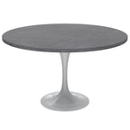 LeisureMod Verve 48 Round Dining Table with Stone TableTop and White Steel Base for Kitchen & Dining Room