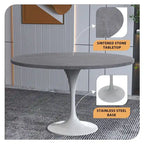 LeisureMod Verve 48 Round Dining Table with Stone TableTop and White Steel Base for Kitchen & Dining Room