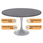 LeisureMod Verve 48 Round Dining Table with Stone TableTop and White Steel Base for Kitchen & Dining Room