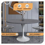 LeisureMod Verve 48 Round Dining Table with Stone TableTop and White Steel Base for Kitchen & Dining Room
