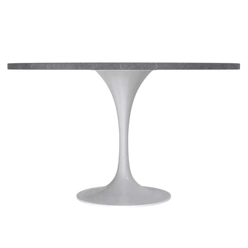 LeisureMod Verve 48 Round Dining Table with Stone TableTop and White Steel Base for Kitchen & Dining Room