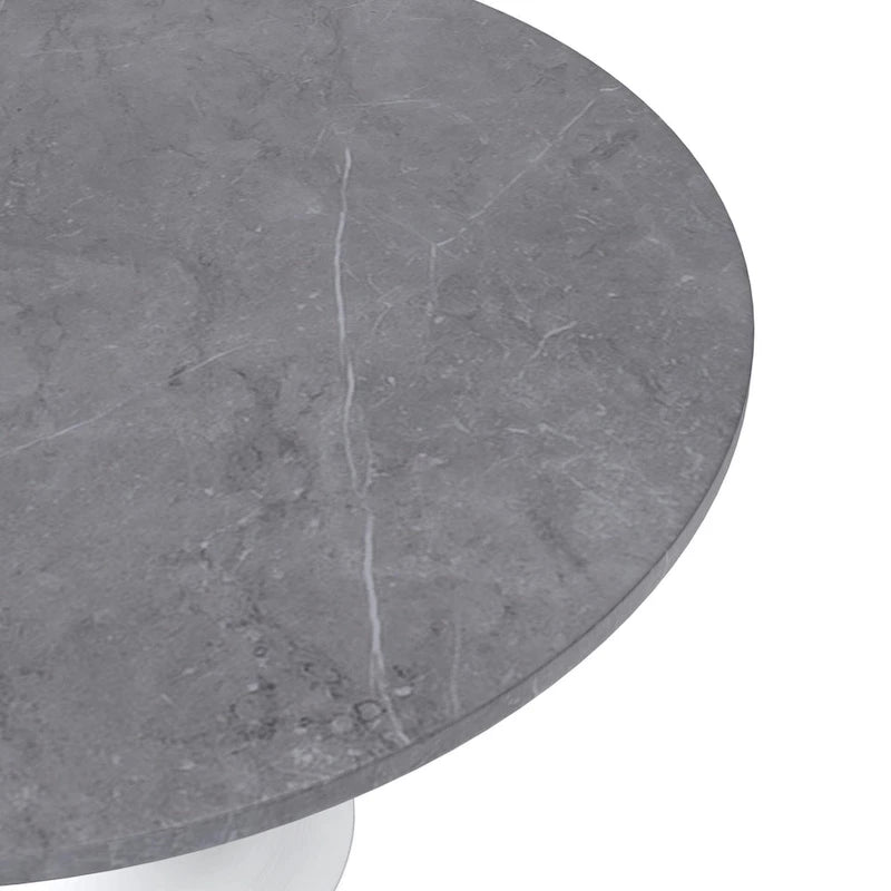 LeisureMod Verve 48 Round Dining Table with Stone TableTop and White Steel Base for Kitchen & Dining Room