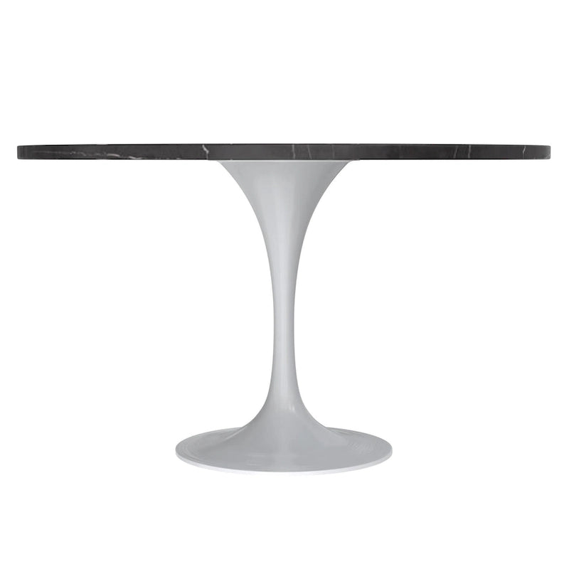 LeisureMod Verve 48 Round Dining Table with Stone TableTop and White Steel Base for Kitchen & Dining Room