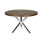 Emi 47 Inch Round Dining Table, X- Cross Brushed Steel, Walnut Brown Wood
