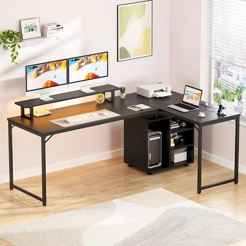 58.3 L-Shaped Gaming Desk with Storage Cube, Office Computer Table with USB Ports and LED Lights