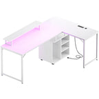 58.3 L-Shaped Gaming Desk with Storage Cube, Office Computer Table with USB Ports and LED Lights