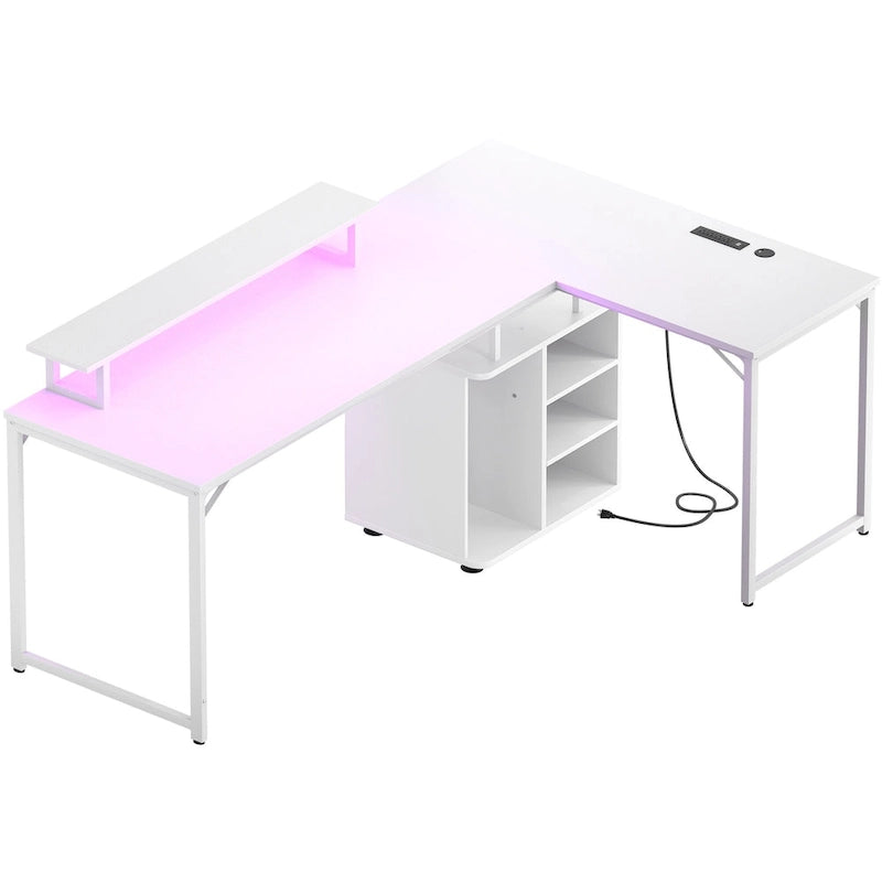 58.3 L-Shaped Gaming Desk with Storage Cube, Office Computer Table with USB Ports and LED Lights