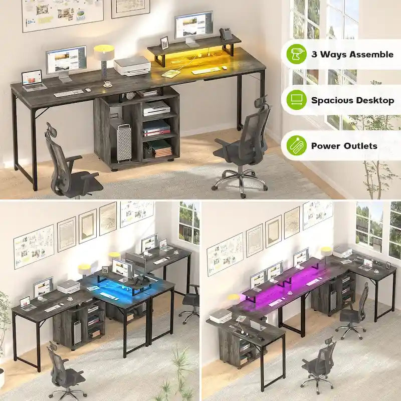 58.3 L-Shaped Gaming Desk with Storage Cube, Office Computer Table with USB Ports and LED Lights