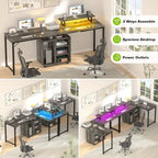 58.3 L-Shaped Gaming Desk with Storage Cube, Office Computer Table with USB Ports and LED Lights