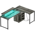 58.3 L-Shaped Gaming Desk with Storage Cube, Office Computer Table with USB Ports and LED Lights