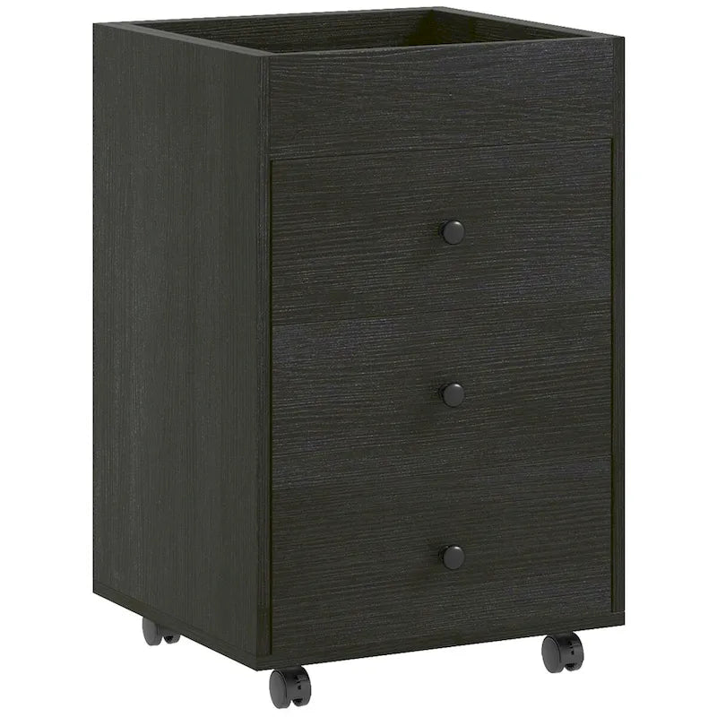 HOMCOM 3 Drawer Home Office Storage Cabinet, Office Drawer on Wheels with Removable Tray, Under Desk Printer Stand with Storage
