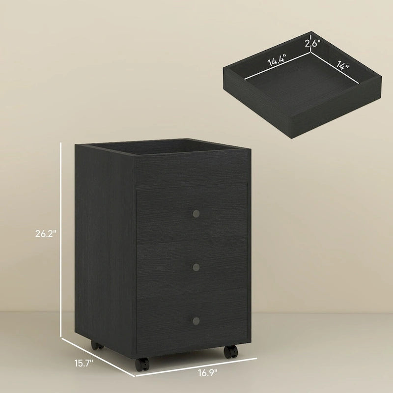 HOMCOM 3 Drawer Home Office Storage Cabinet, Office Drawer on Wheels with Removable Tray, Under Desk Printer Stand with Storage