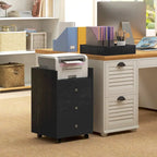 HOMCOM 3 Drawer Home Office Storage Cabinet, Office Drawer on Wheels with Removable Tray, Under Desk Printer Stand with Storage