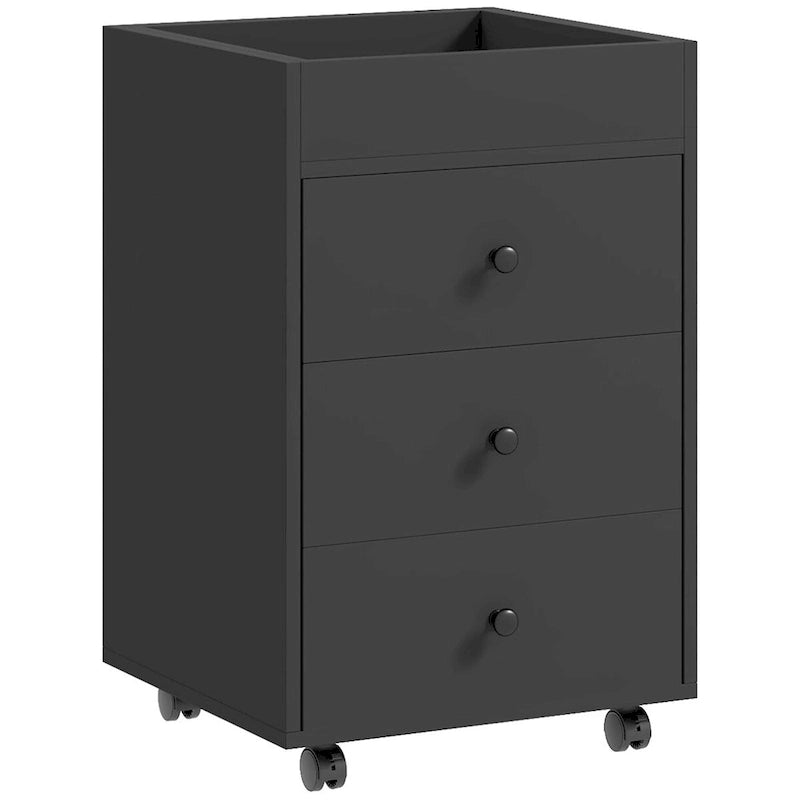 HOMCOM 3 Drawer Home Office Storage Cabinet, Office Drawer on Wheels with Removable Tray, Under Desk Printer Stand with Storage