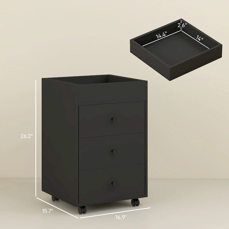 HOMCOM 3 Drawer Home Office Storage Cabinet, Office Drawer on Wheels with Removable Tray, Under Desk Printer Stand with Storage