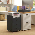 HOMCOM 3 Drawer Home Office Storage Cabinet, Office Drawer on Wheels with Removable Tray, Under Desk Printer Stand with Storage