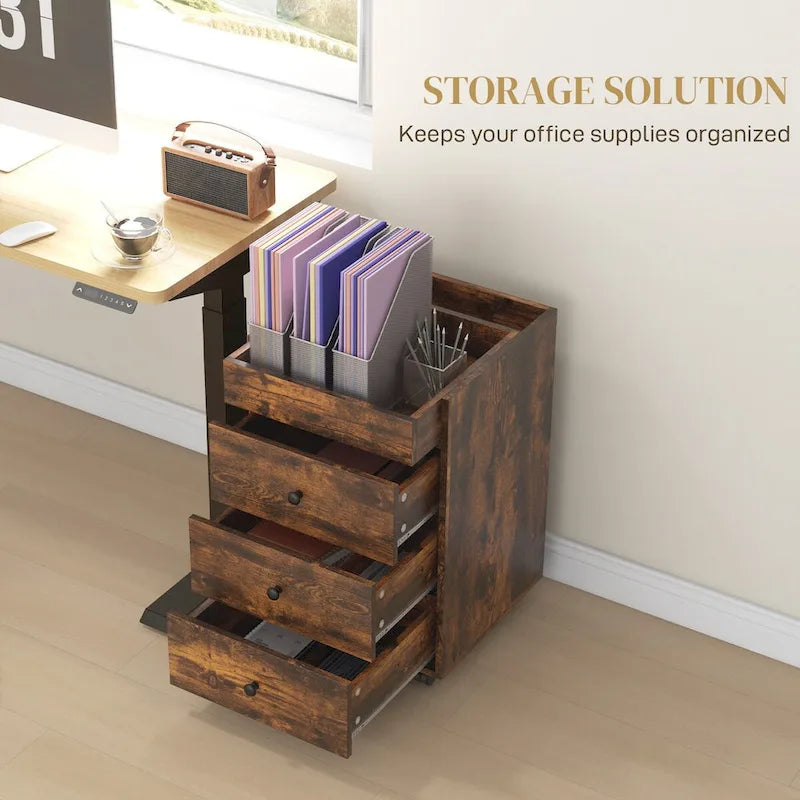 HOMCOM 3 Drawer Home Office Storage Cabinet, Office Drawer on Wheels with Removable Tray, Under Desk Printer Stand with Storage