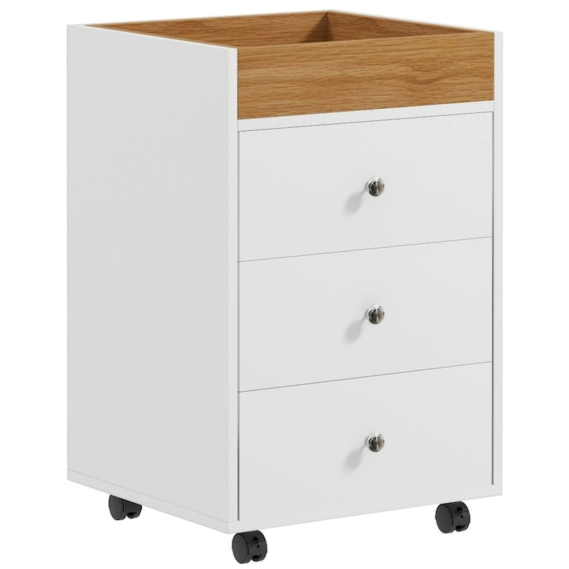 HOMCOM 3 Drawer Home Office Storage Cabinet, Office Drawer on Wheels with Removable Tray, Under Desk Printer Stand with Storage