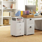 HOMCOM 3 Drawer Home Office Storage Cabinet, Office Drawer on Wheels with Removable Tray, Under Desk Printer Stand with Storage