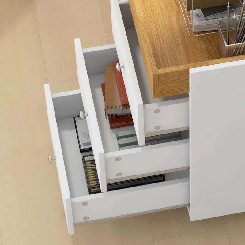 HOMCOM 3 Drawer Home Office Storage Cabinet, Office Drawer on Wheels with Removable Tray, Under Desk Printer Stand with Storage