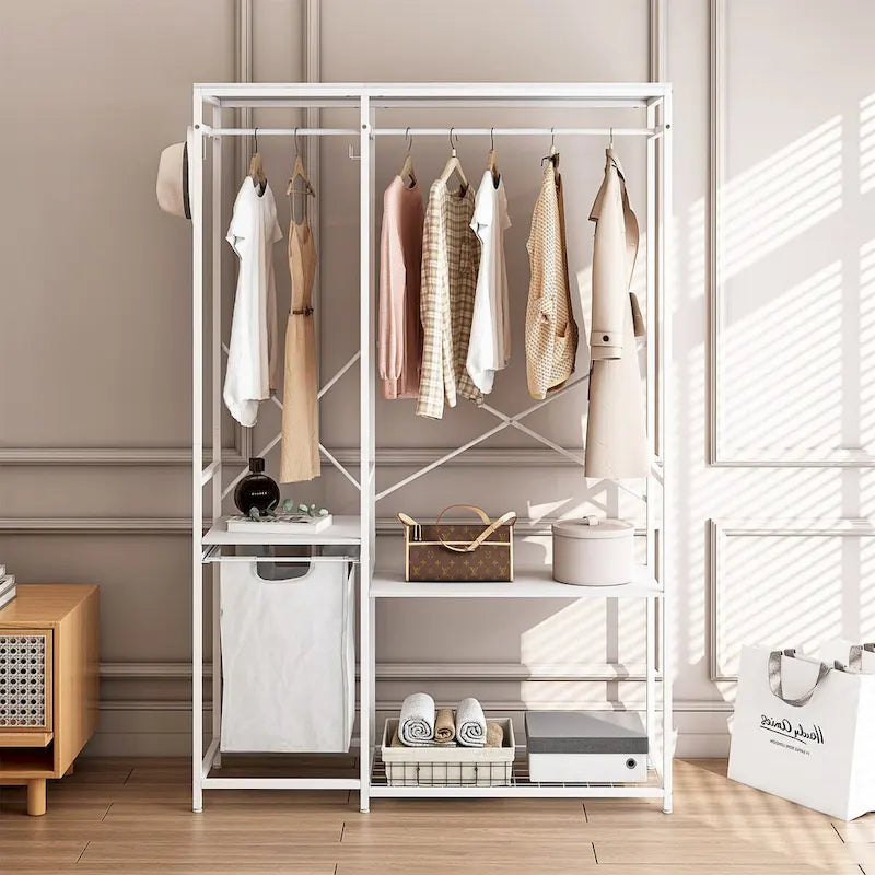 Freestanding Clothing Rack with Bottom Mesh Storage Rack