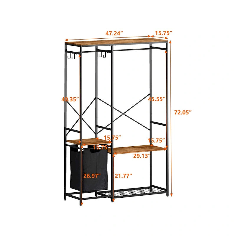 Freestanding Clothing Rack with Bottom Mesh Storage Rack