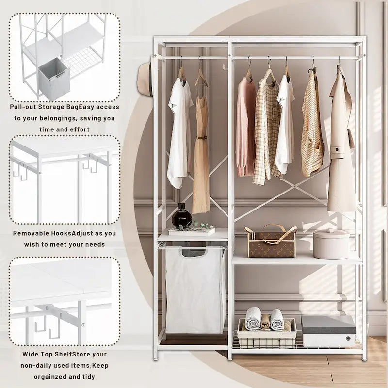 Freestanding Clothing Rack with Bottom Mesh Storage Rack