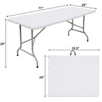 6ft Plastic Rectangle Folding Table, White