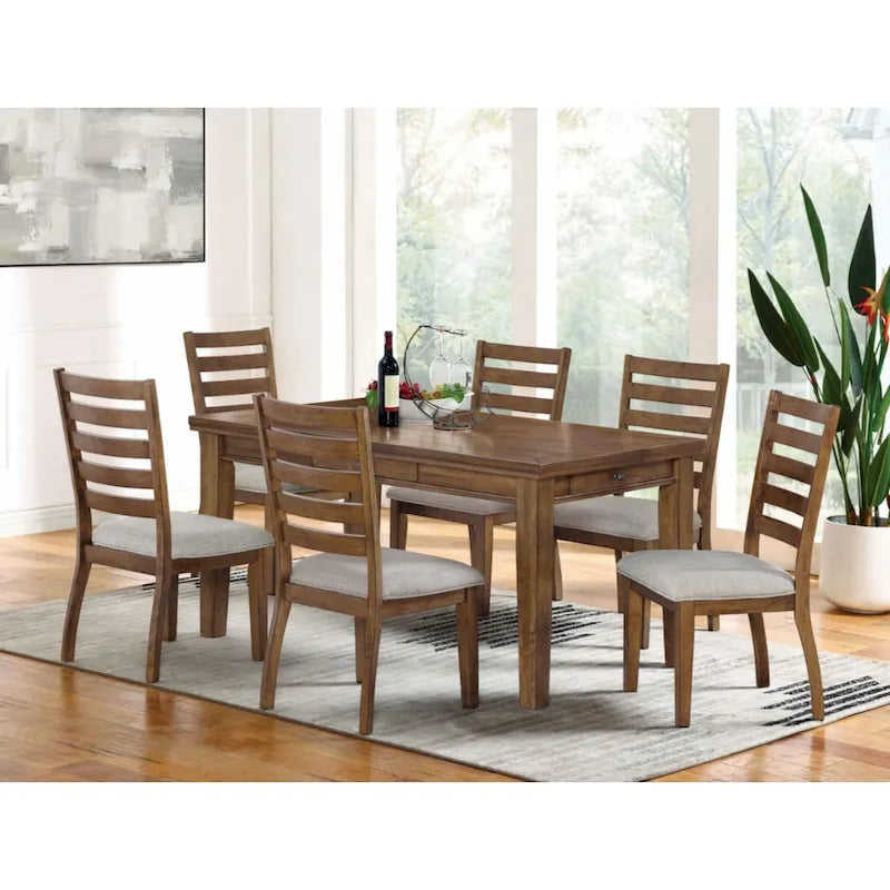 Set of 2pc Side Chairs Walnut Light Gray Ladder Back Chairs