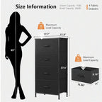 Dresser for Bedroom with 4 Fabric Drawers, Tall Chest Organizer Units for Clothing, Closet, Kidsroom, Storage Tower with Cabinet
