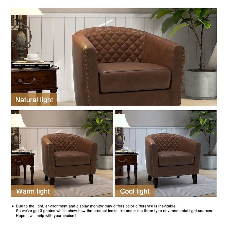Ethan Accent Chair Barrel PU Leather with Nailhead Trim